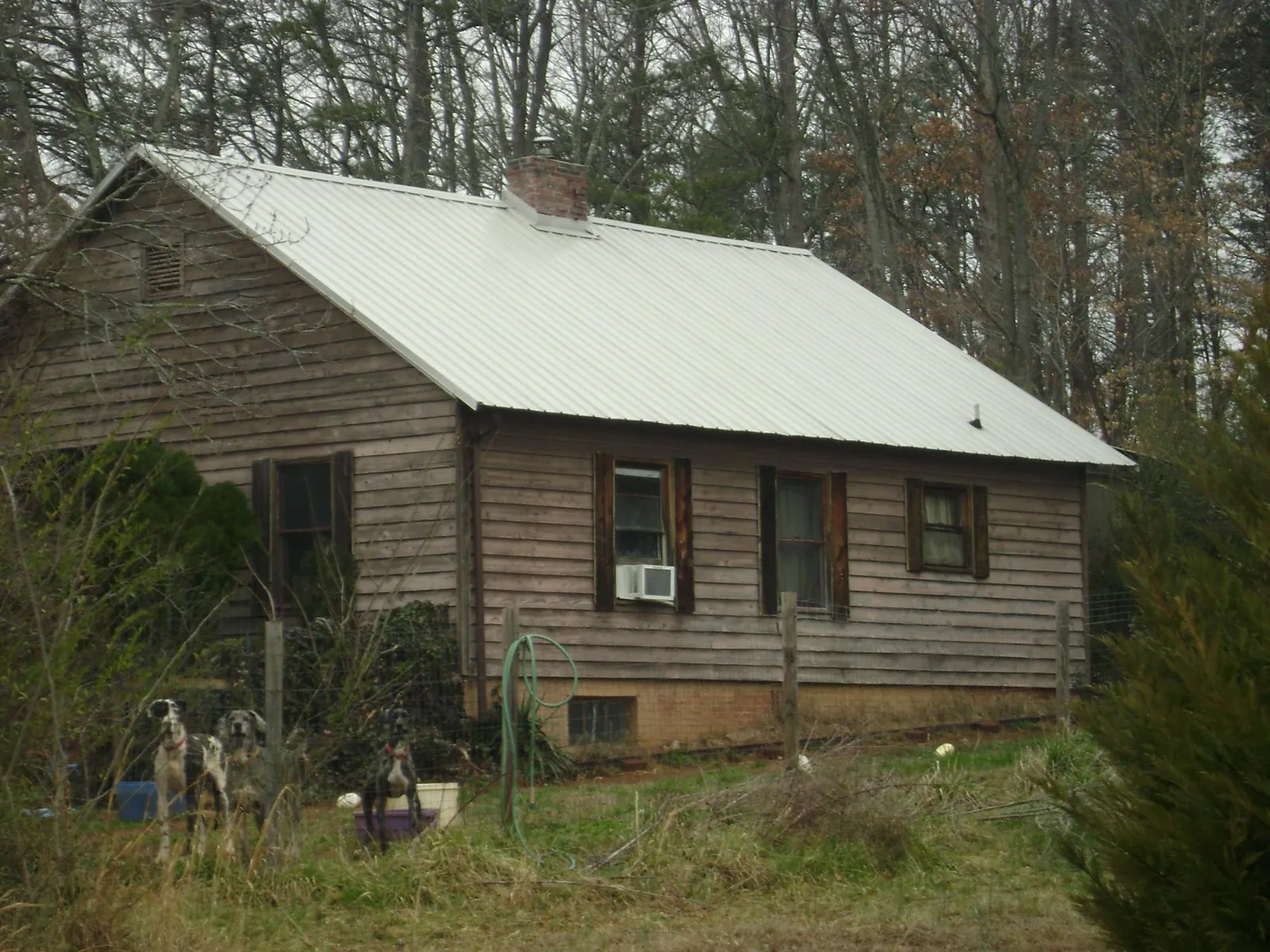 White metal roof on an old wood sided farmhouse, from a Asphalt Shingle Roof Repair job in Fresno
